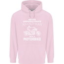 Biker Old Man Motorbike Motorcycle Funny Childrens Kids Hoodie Light Pink