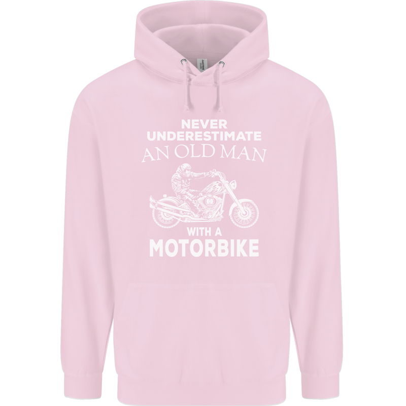 Biker Old Man Motorbike Motorcycle Funny Childrens Kids Hoodie Light Pink