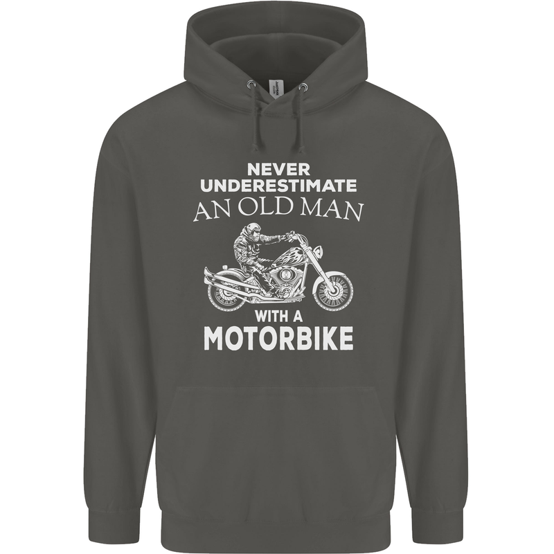 Biker Old Man Motorbike Motorcycle Funny Childrens Kids Hoodie Storm Grey