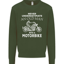 Biker Old Man Motorbike Motorcycle Funny Kids Sweatshirt Jumper Forest Green