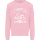 Biker Old Man Motorbike Motorcycle Funny Kids Sweatshirt Jumper Light Pink