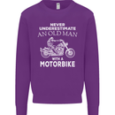 Biker Old Man Motorbike Motorcycle Funny Kids Sweatshirt Jumper Purple