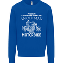 Biker Old Man Motorbike Motorcycle Funny Kids Sweatshirt Jumper Royal Blue