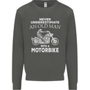 Biker Old Man Motorbike Motorcycle Funny Kids Sweatshirt Jumper Storm Grey