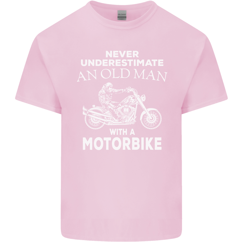Biker Old Man Motorbike Motorcycle Funny Kids T-Shirt Childrens Light Pink