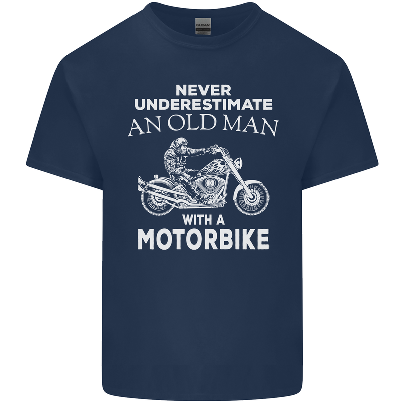 Biker Old Man Motorbike Motorcycle Funny Kids T-Shirt Childrens Navy Blue