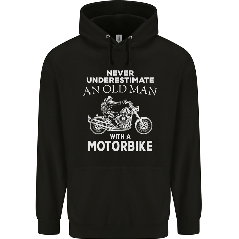 Biker Old Man Motorbike Motorcycle Funny Mens 80% Cotton Hoodie Black