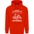 Biker Old Man Motorbike Motorcycle Funny Mens 80% Cotton Hoodie Bright Red