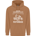 Biker Old Man Motorbike Motorcycle Funny Mens 80% Cotton Hoodie Caramel Latte