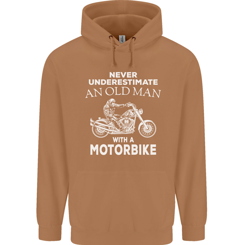 Biker Old Man Motorbike Motorcycle Funny Mens 80% Cotton Hoodie Caramel Latte