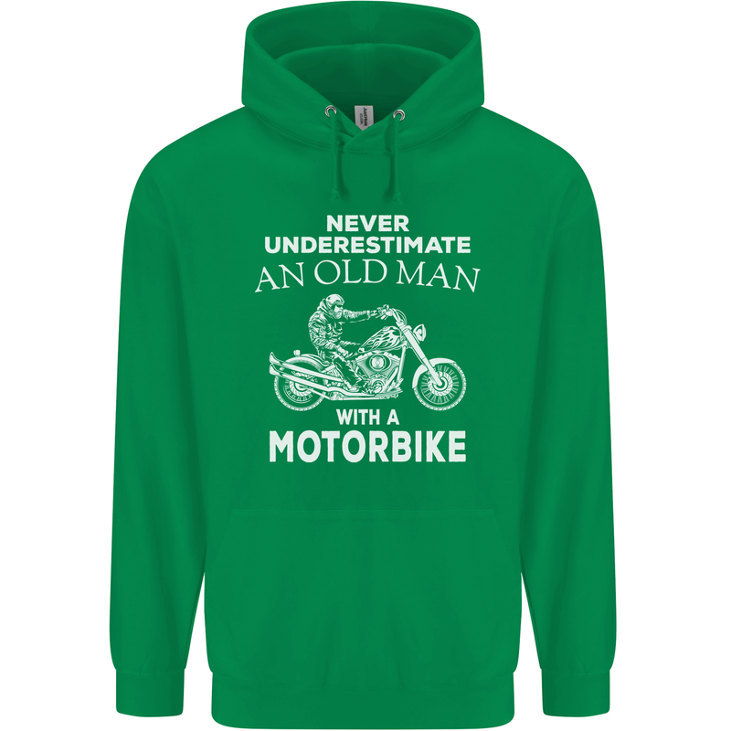 Biker Old Man Motorbike Motorcycle Funny Mens 80% Cotton Hoodie Irish Green