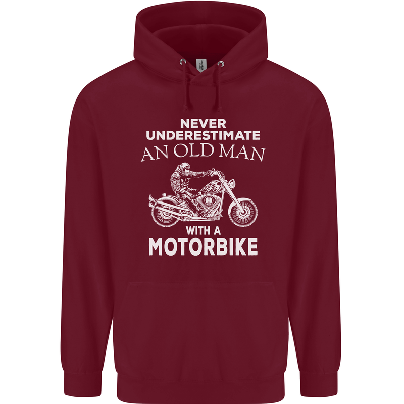 Biker Old Man Motorbike Motorcycle Funny Mens 80% Cotton Hoodie Maroon