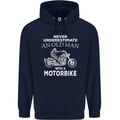 Biker Old Man Motorbike Motorcycle Funny Mens 80% Cotton Hoodie Navy Blue