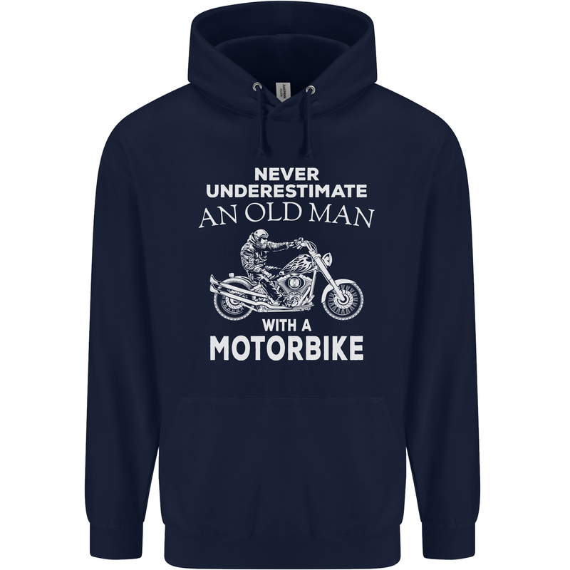Biker Old Man Motorbike Motorcycle Funny Mens 80% Cotton Hoodie Navy Blue