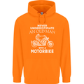 Biker Old Man Motorbike Motorcycle Funny Mens 80% Cotton Hoodie Orange