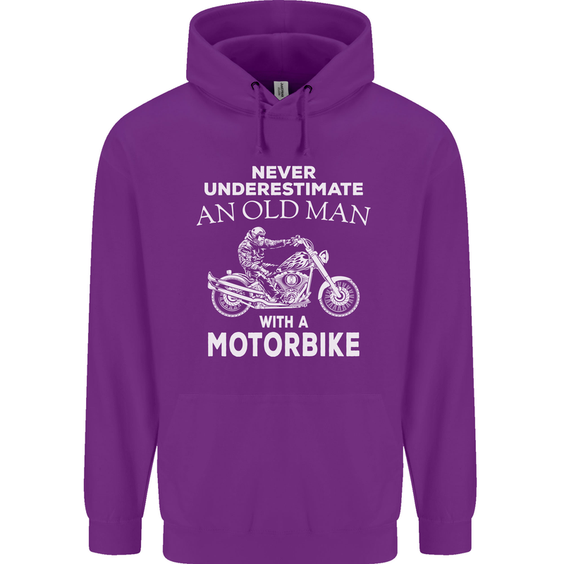 Biker Old Man Motorbike Motorcycle Funny Mens 80% Cotton Hoodie Purple