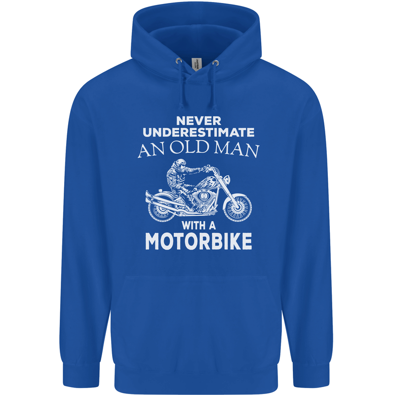 Biker Old Man Motorbike Motorcycle Funny Mens 80% Cotton Hoodie Royal Blue