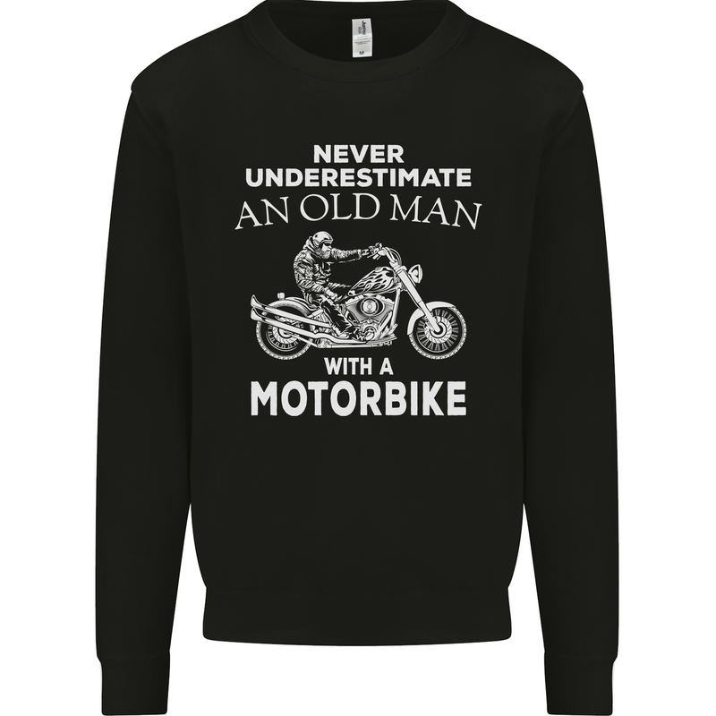 Biker Old Man Motorbike Motorcycle Funny Mens Sweatshirt Jumper Black