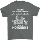 Biker Old Man Motorbike Motorcycle Funny Mens T-Shirt Cotton Gildan Charcoal
