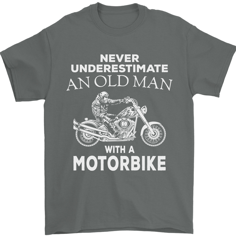 Biker Old Man Motorbike Motorcycle Funny Mens T-Shirt Cotton Gildan Charcoal