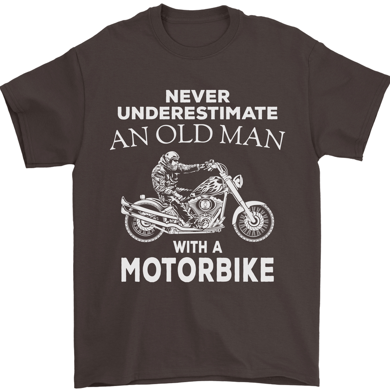 Biker Old Man Motorbike Motorcycle Funny Mens T-Shirt Cotton Gildan Dark Chocolate