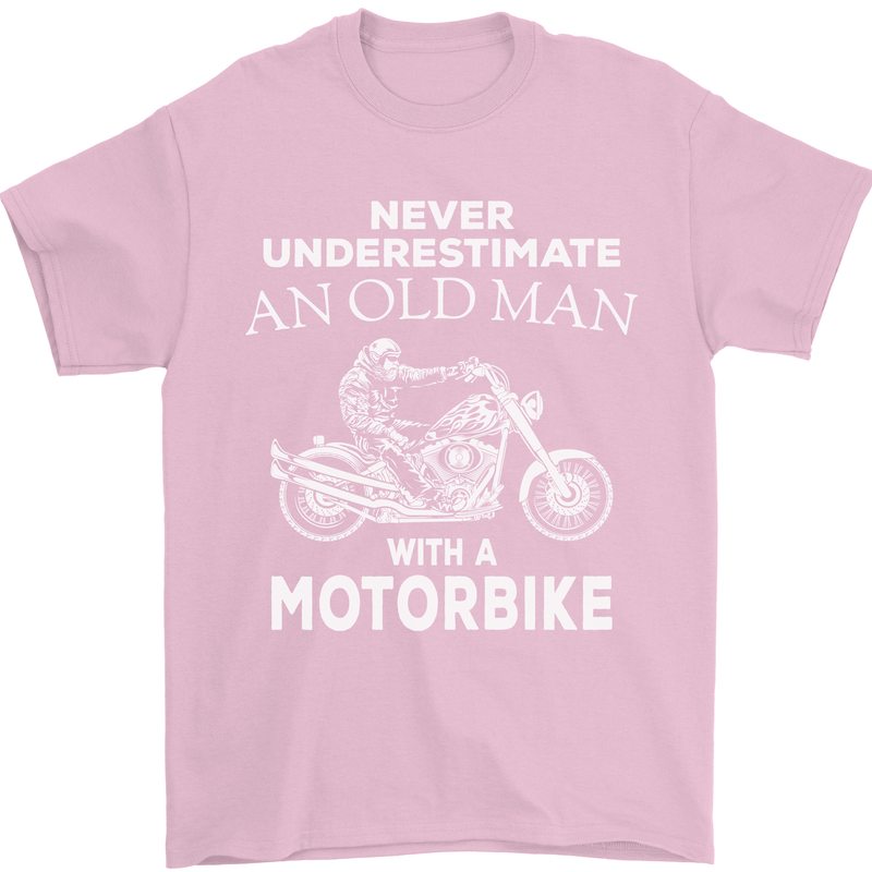 Biker Old Man Motorbike Motorcycle Funny Mens T-Shirt Cotton Gildan Light Pink