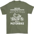 Biker Old Man Motorbike Motorcycle Funny Mens T-Shirt Cotton Gildan Military Green