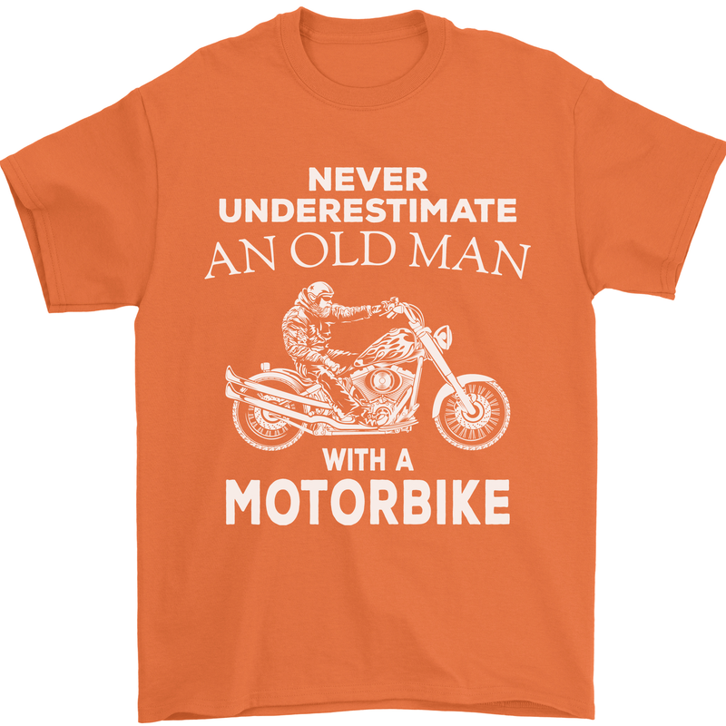 Biker Old Man Motorbike Motorcycle Funny Mens T-Shirt Cotton Gildan Orange