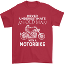 Biker Old Man Motorbike Motorcycle Funny Mens T-Shirt Cotton Gildan Red