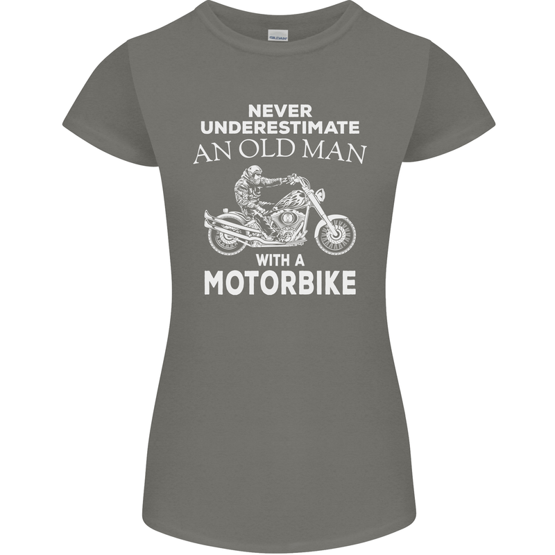 Biker Old Man Motorbike Motorcycle Funny Womens Petite Cut T-Shirt Charcoal
