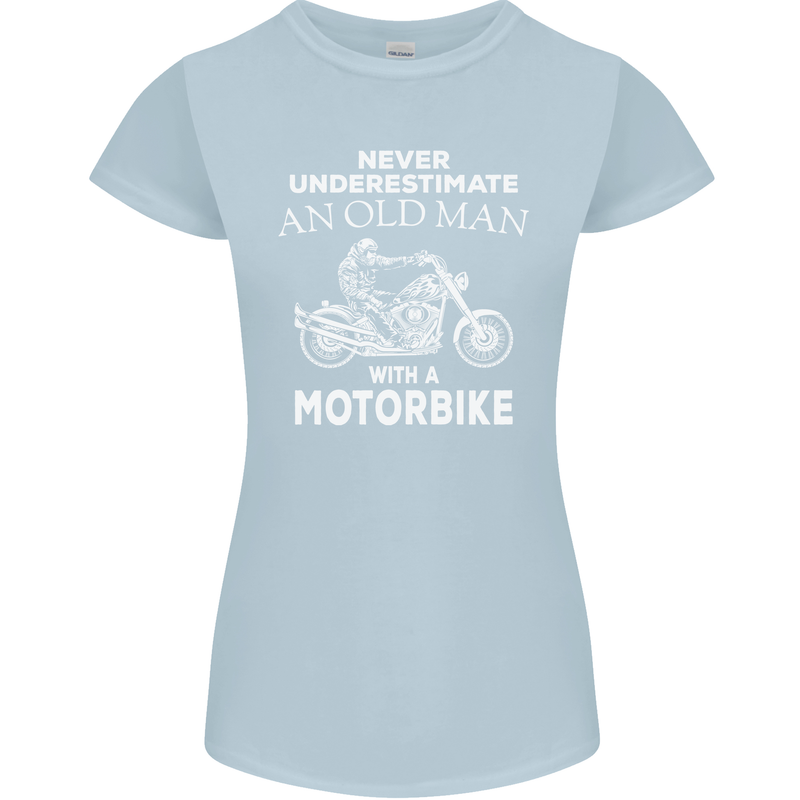 Biker Old Man Motorbike Motorcycle Funny Womens Petite Cut T-Shirt Light Blue