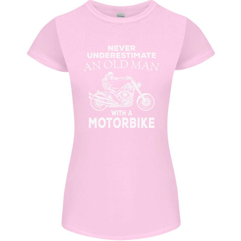 Biker Old Man Motorbike Motorcycle Funny Womens Petite Cut T-Shirt Light Pink