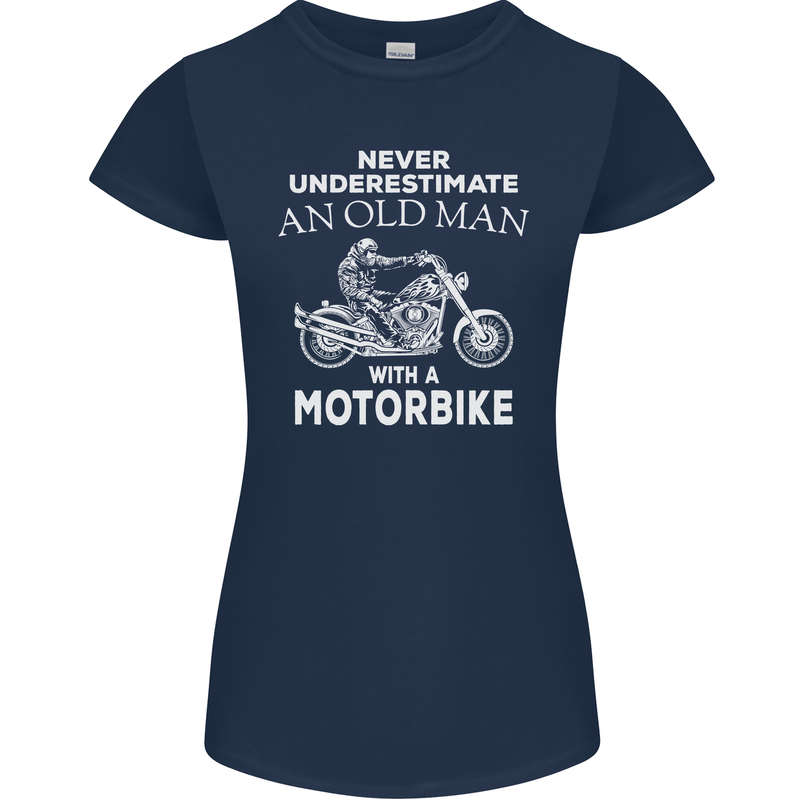 Biker Old Man Motorbike Motorcycle Funny Womens Petite Cut T-Shirt Navy Blue