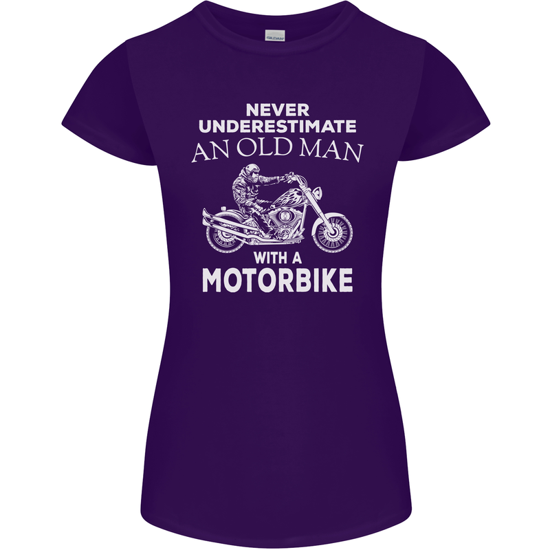 Biker Old Man Motorbike Motorcycle Funny Womens Petite Cut T-Shirt Purple