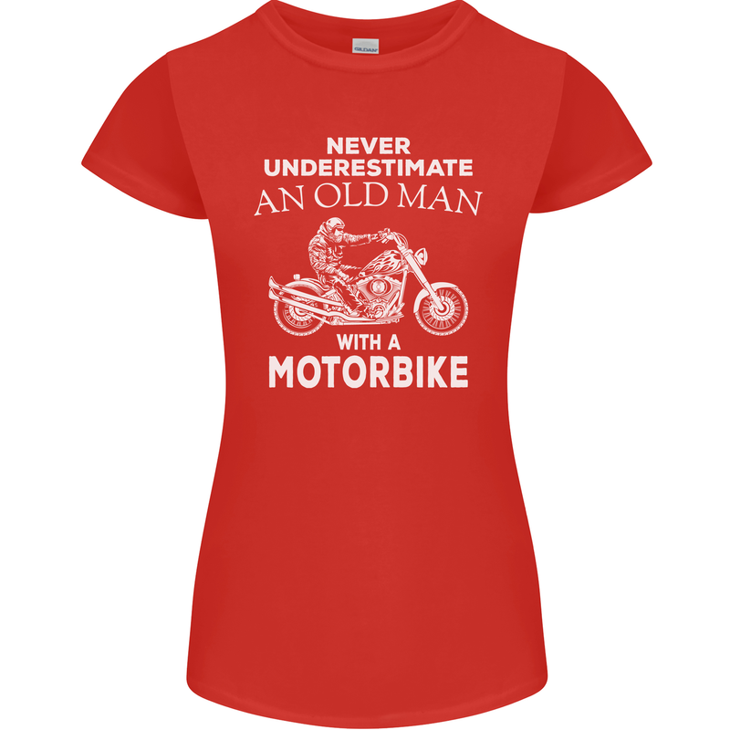 Biker Old Man Motorbike Motorcycle Funny Womens Petite Cut T-Shirt Red