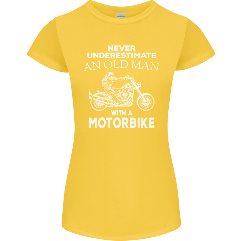 Biker Old Man Motorbike Motorcycle Funny Womens Petite Cut T-Shirt Yellow