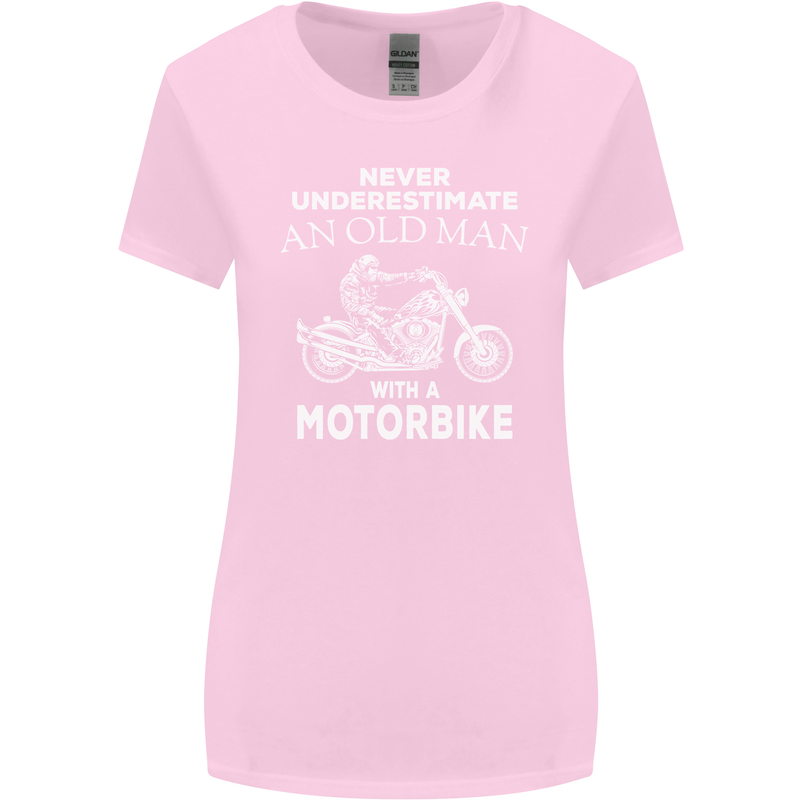 Biker Old Man Motorbike Motorcycle Funny Womens Wider Cut T-Shirt Light Pink