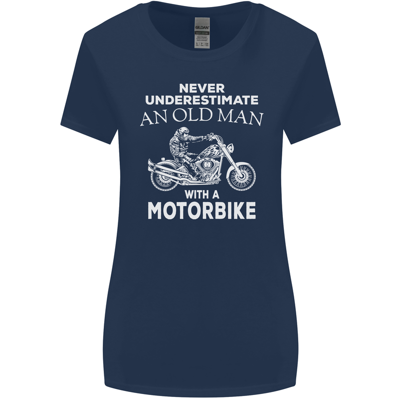 Biker Old Man Motorbike Motorcycle Funny Womens Wider Cut T-Shirt Navy Blue