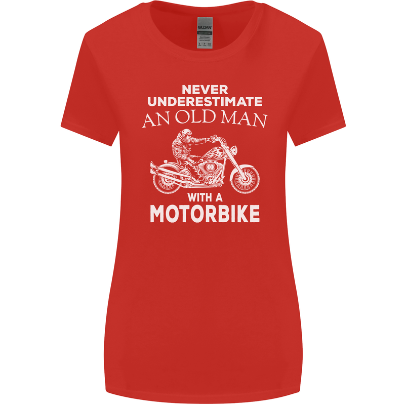Biker Old Man Motorbike Motorcycle Funny Womens Wider Cut T-Shirt Red