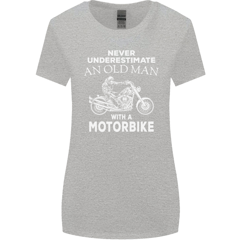 Biker Old Man Motorbike Motorcycle Funny Womens Wider Cut T-Shirt Sports Grey