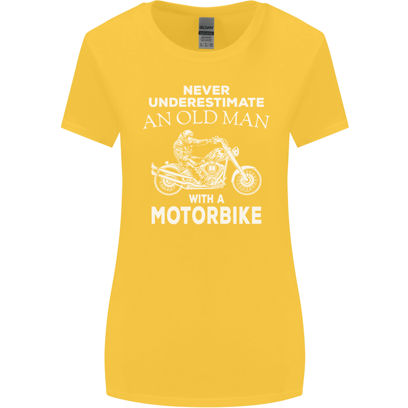Biker Old Man Motorbike Motorcycle Funny Womens Wider Cut T-Shirt Yellow
