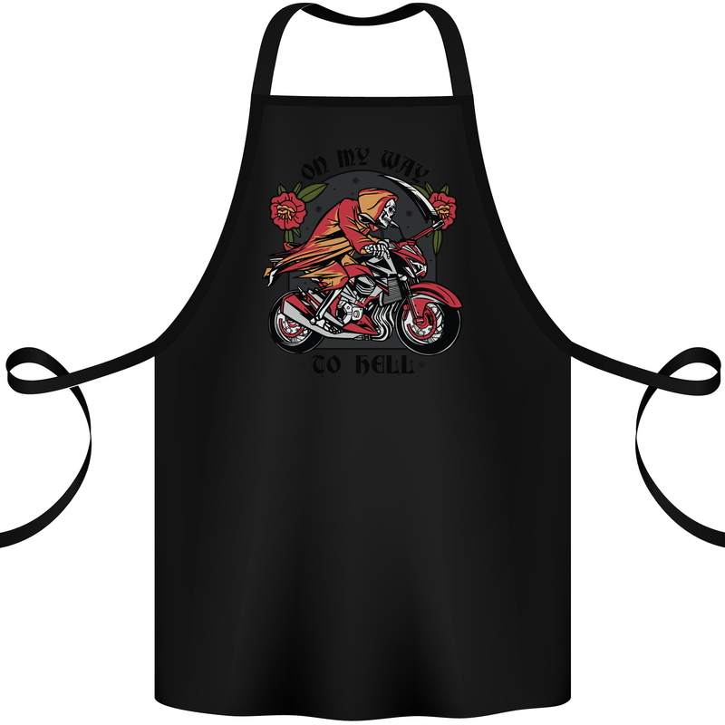 Biker On My Way to Hell Motorbike Skull Cotton Apron 100% Organic Black