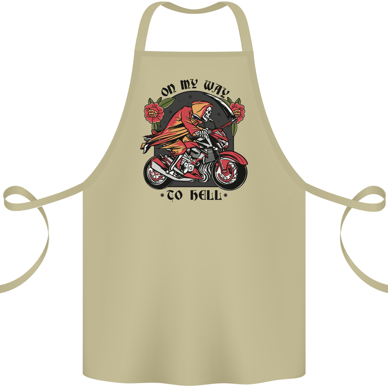 Biker On My Way to Hell Motorbike Skull Cotton Apron 100% Organic Khaki