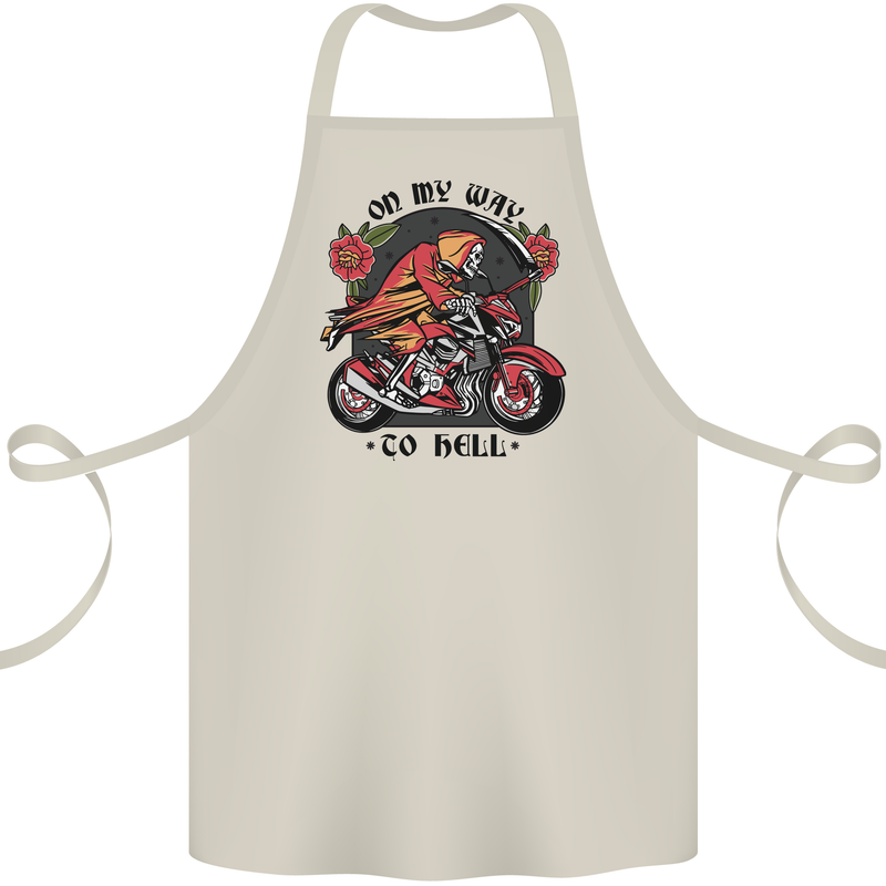 Biker On My Way to Hell Motorbike Skull Cotton Apron 100% Organic Natural