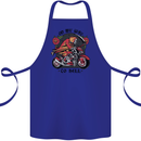 Biker On My Way to Hell Motorbike Skull Cotton Apron 100% Organic Royal Blue