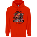 Biker On My Way to Hell Motorbike Skull Mens 80% Cotton Hoodie Bright Red