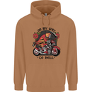 Biker On My Way to Hell Motorbike Skull Mens 80% Cotton Hoodie Caramel Latte