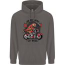 Biker On My Way to Hell Motorbike Skull Mens 80% Cotton Hoodie Charcoal