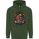 Biker On My Way to Hell Motorbike Skull Mens 80% Cotton Hoodie Forest Green