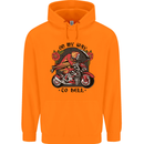Biker On My Way to Hell Motorbike Skull Mens 80% Cotton Hoodie Orange
